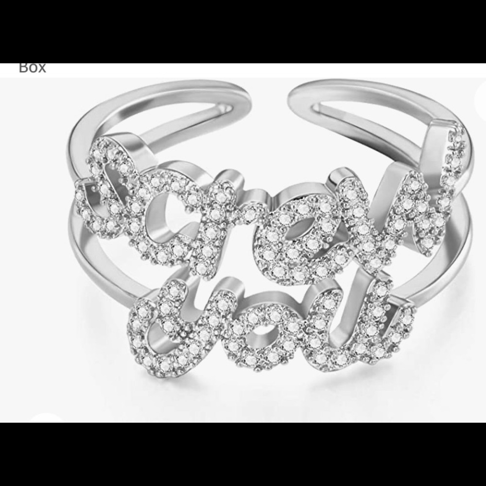 Screw You silvertone ring adjustable gift box cz stones one size fits most